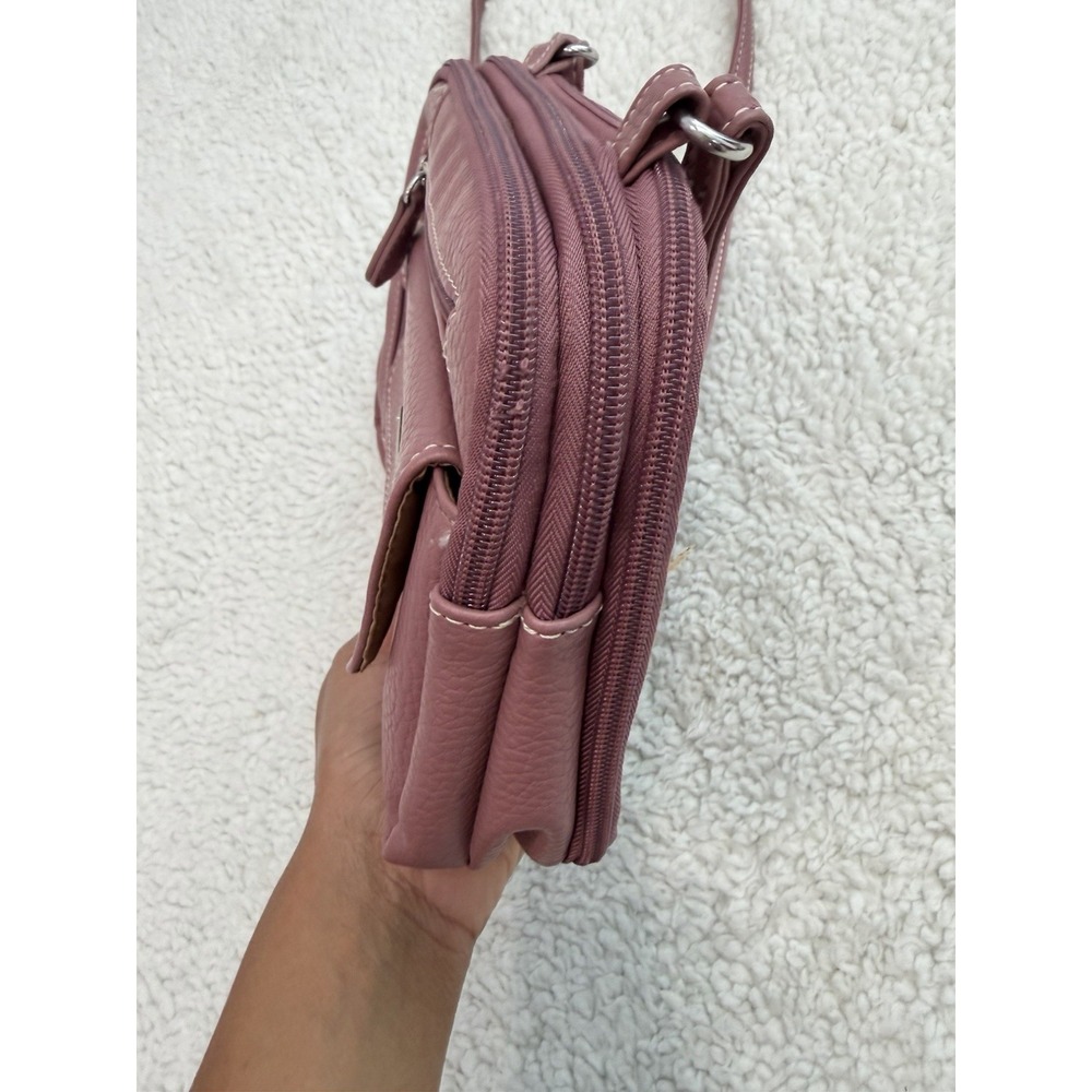 MultiSac Crossbody Bag Mauve Pink Faux Leather Multi Pocket Shoulder Purse - Picture 5 of 12